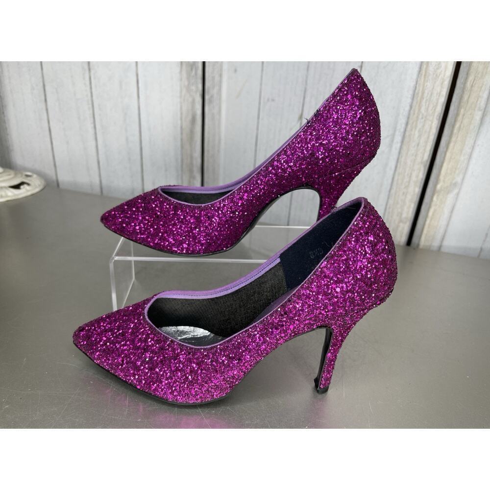 Vintage Purple Glitter Stiletto Heels Dancin’ Sparkle Party Pumps Size 8.5 USA